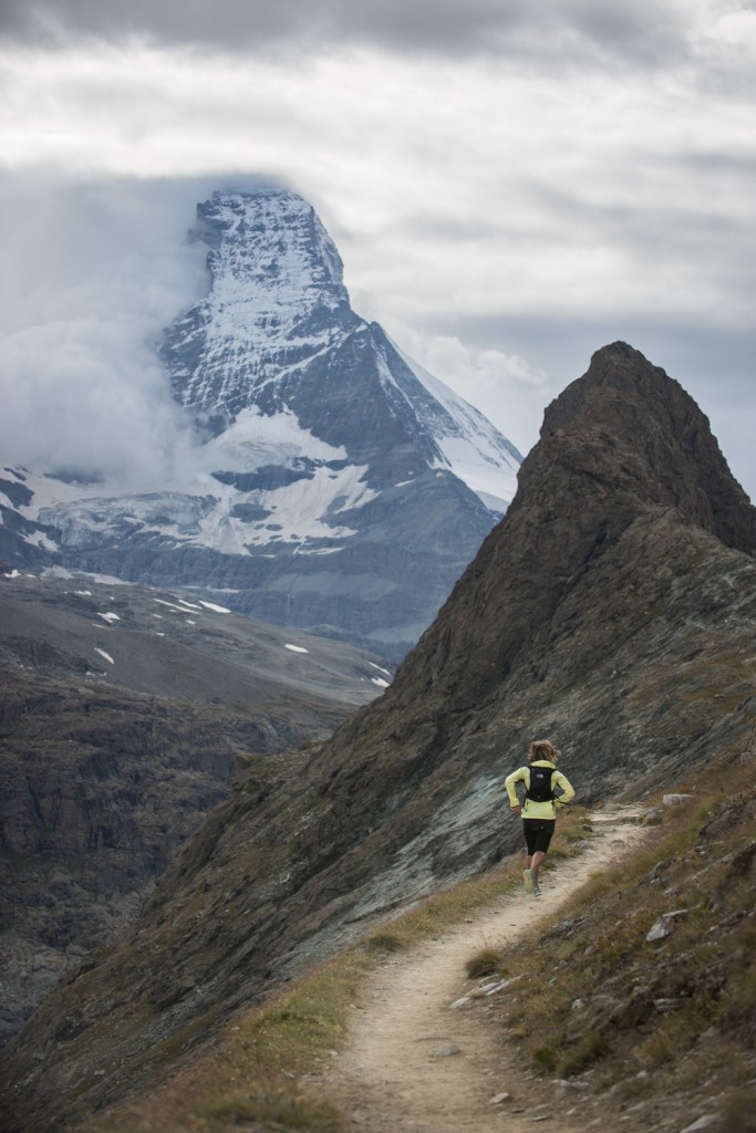 Lizzy hawker running towards the Matterhorn