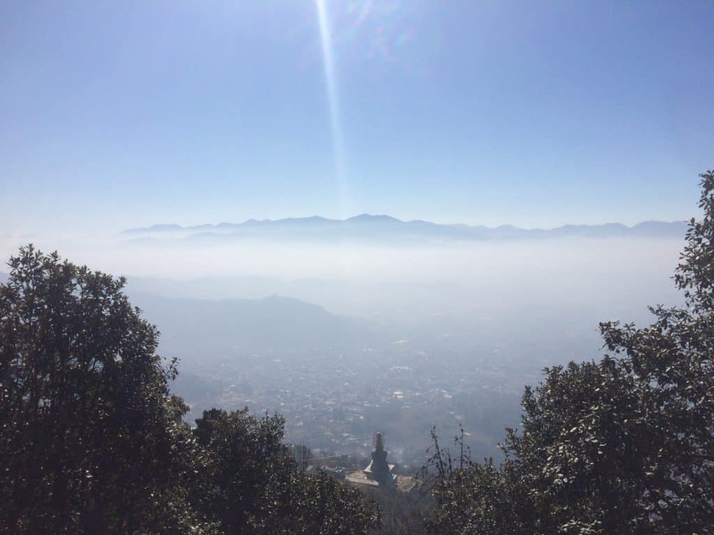 Above Budhanilkantha. The hills on the far side of Kathmandu Valley amazingly clear. 