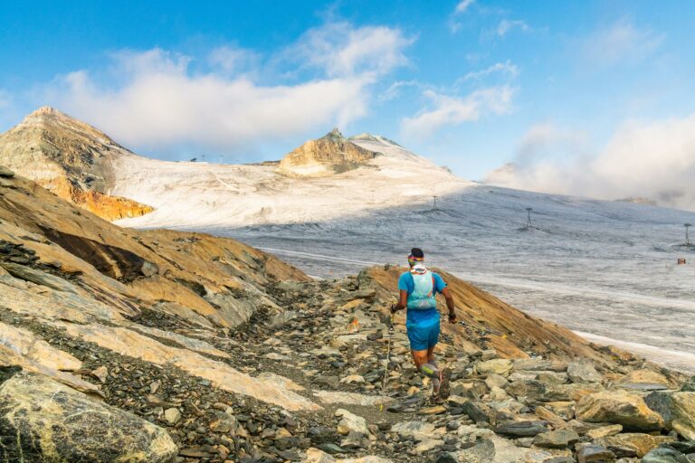 trail running on glacier