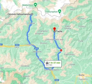 cervinia to gressoney map