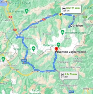 grachen to cervinia map